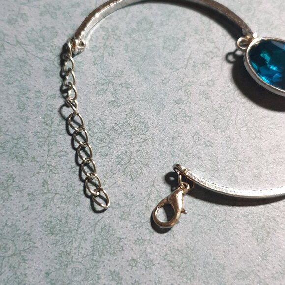 Elegant Silver Tone Bracelet Blue Gemstone Accent Adjustable Chain Clasp Women - Picture 3 of 7